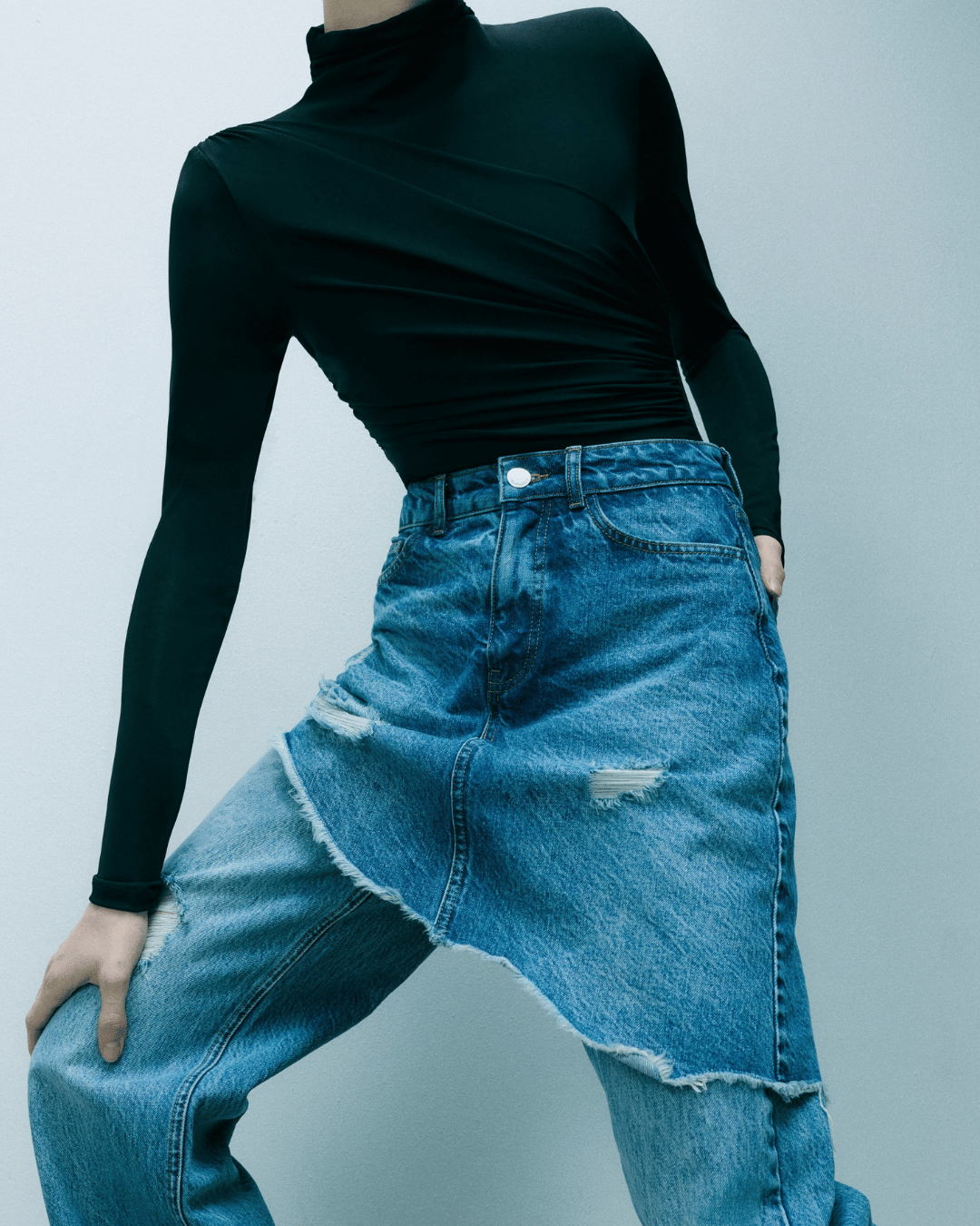 ASYMMETRIC SKIRT DENIM PANTS