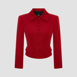 BUTTONED CROPPED HOUNDSTOOTH WOOL BLEND JACKET