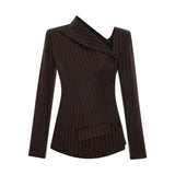 ASYMMETRIC PINSTRIPE WOOL BLEND JACKET IN BROWN