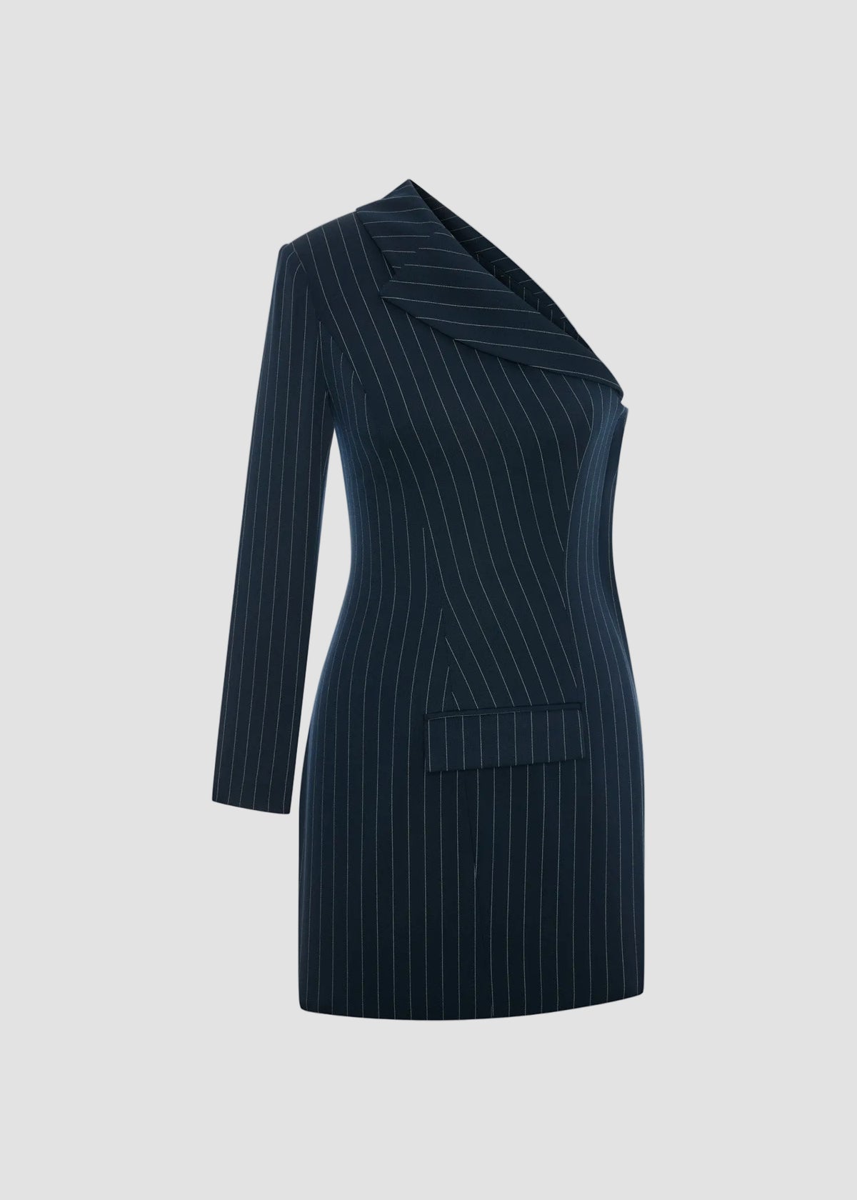 ASYMMETRIC BLAZER MINI DRESS IN PINSTRIPE