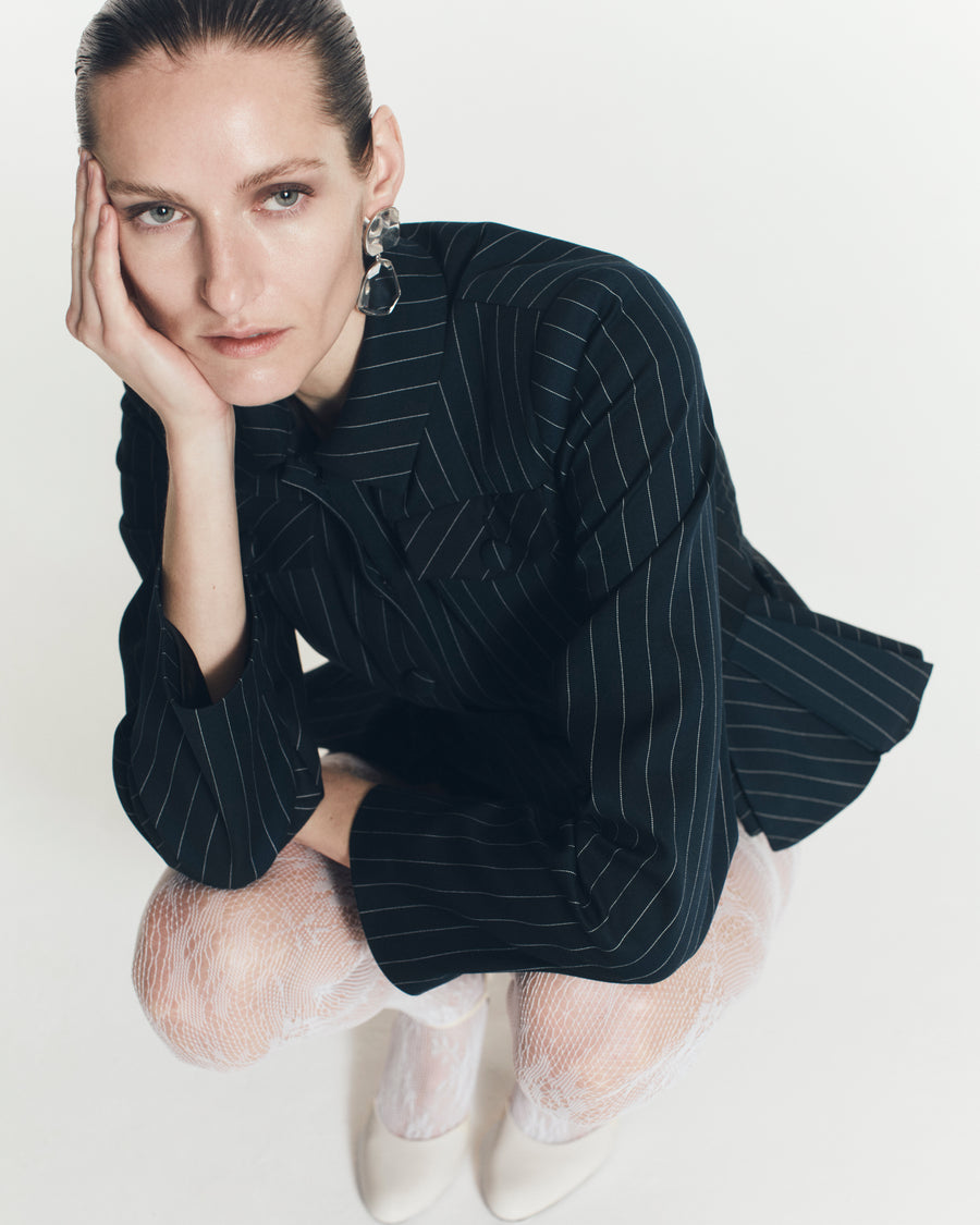 PINSTRIPE PEPLUM JACKET