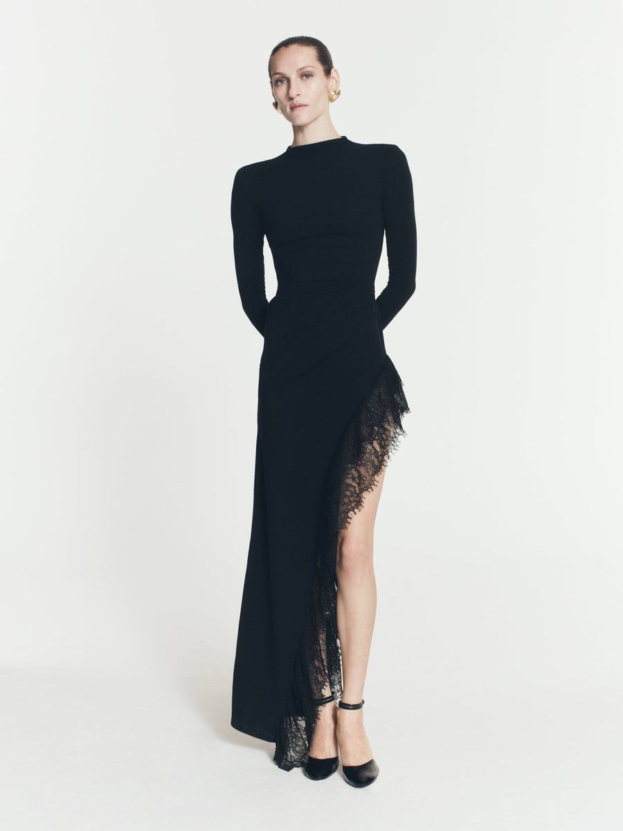 LACE JERSEY LONG DRESS