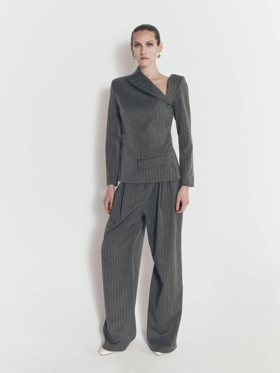 PINSTRIPE BOYFRIEND PANTS IN GREY