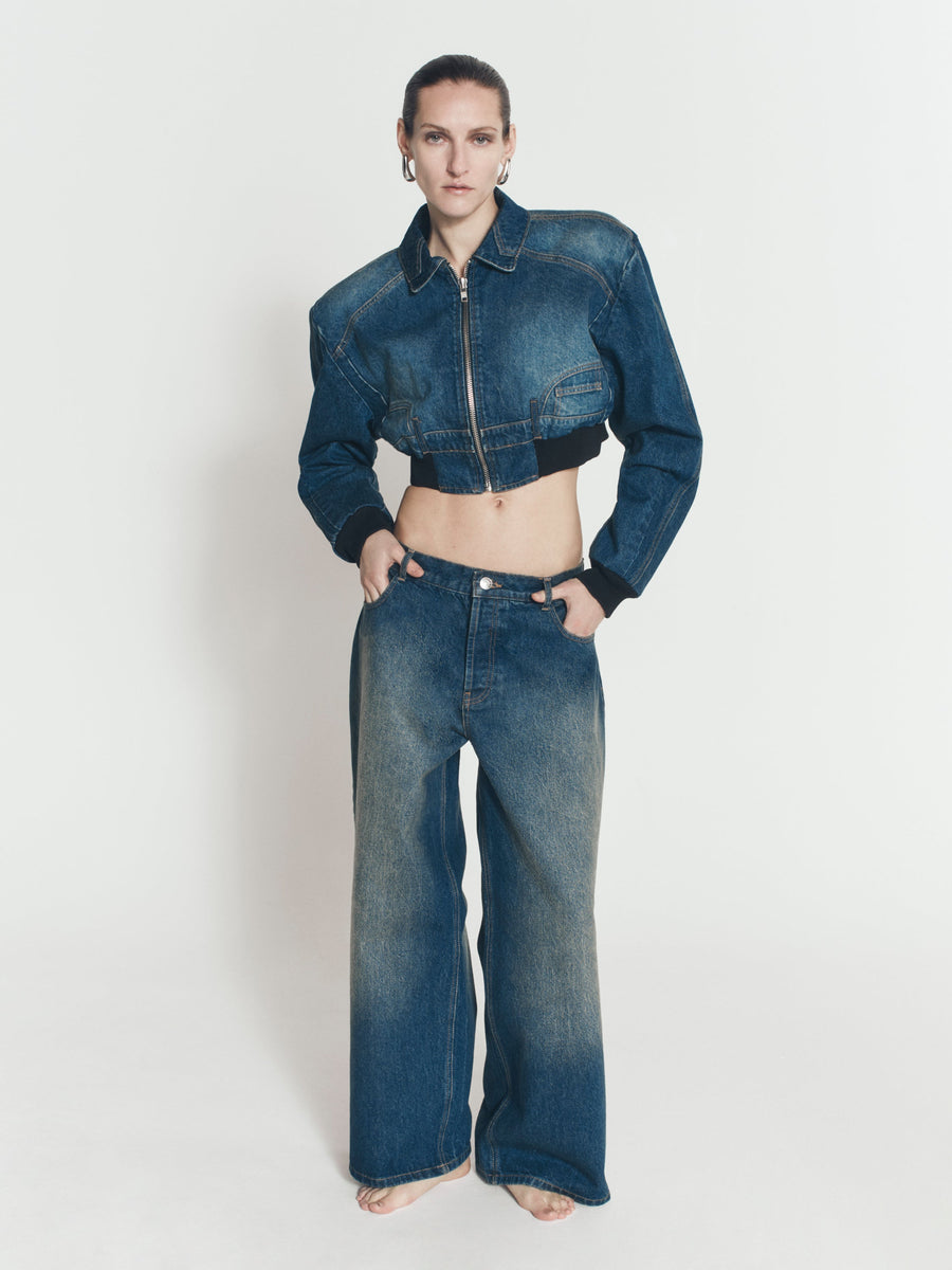 ZIP CROPPED DENIM BOMBER