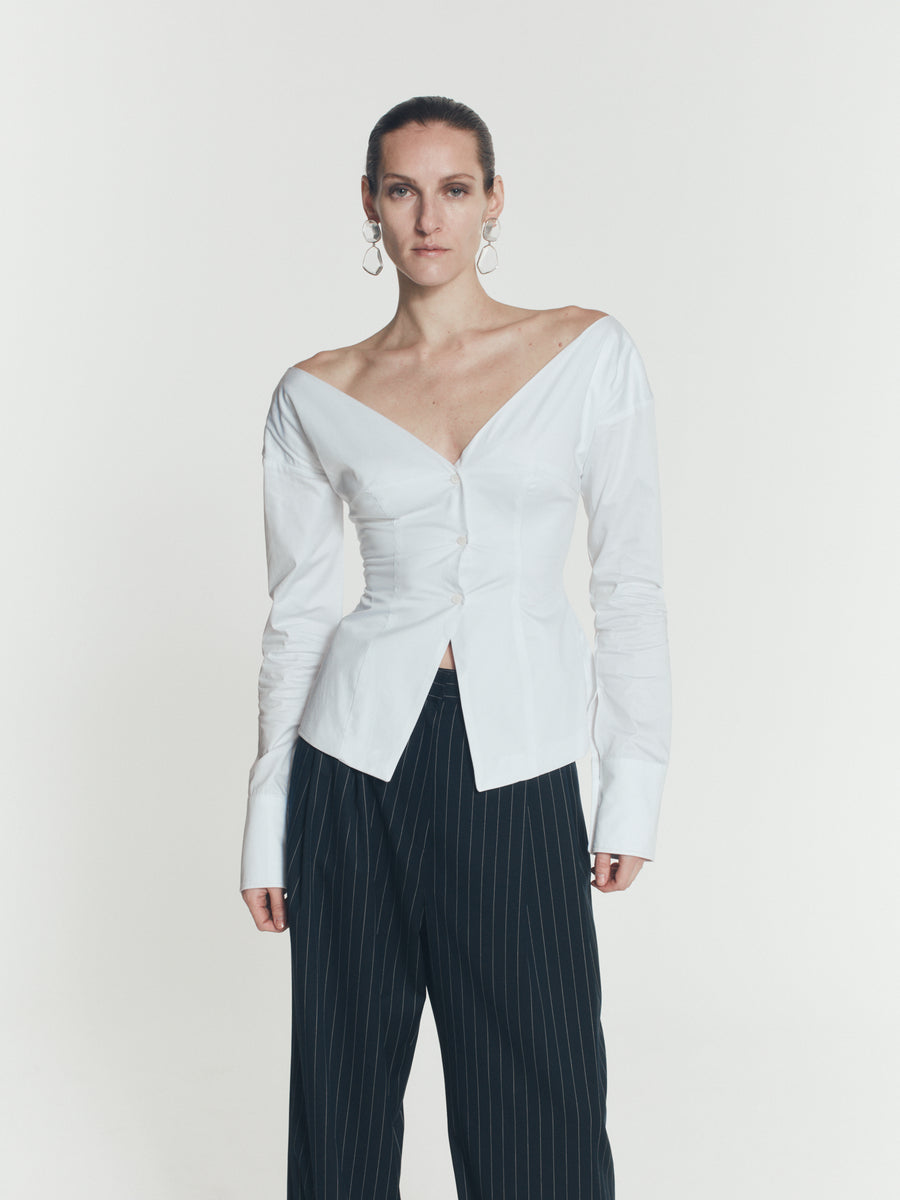 PINSTRIPE BOYFRIEND PANTS IN NAVY