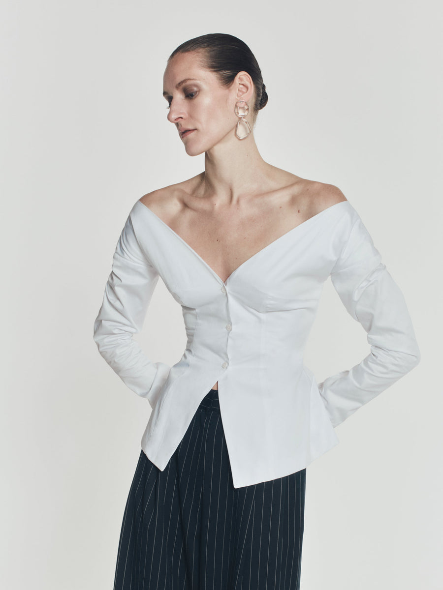 PINSTRIPE BOYFRIEND PANTS IN NAVY