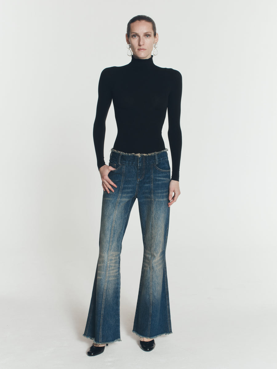 HIGH-RISE FLARED DENIM PANTS