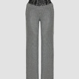 CORSET WAISTED HOUNDSTOOTH WOOL BLEND PANTS