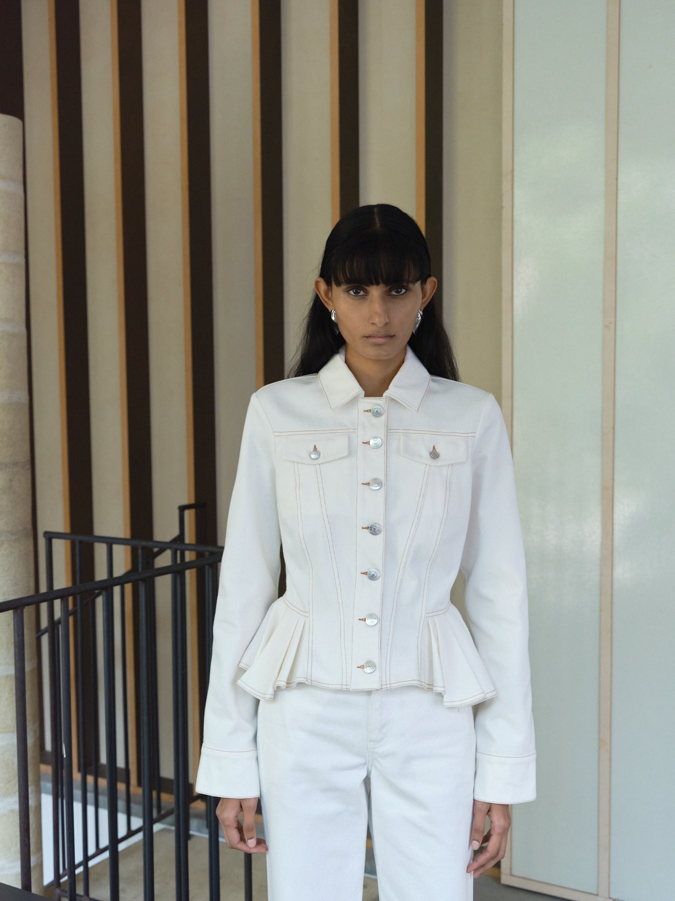 PEPLUM DENIM JACKET IN WHITE