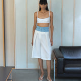 DOUBLE WAISTED BERMUDA SHORTS IN WHITE