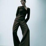 ONE PLEAT WIDE-LEG PINSTRIPE WOOL BLEND PANTS