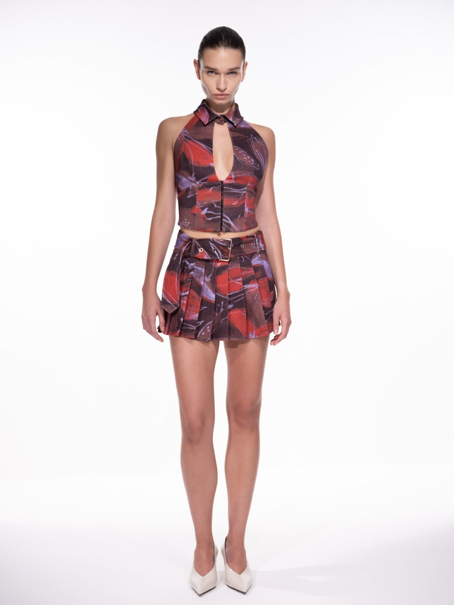 MIMI MINI SKIRT IN LILY PRINT DENIM
