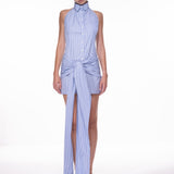 SLEEVED WRAP DRESS IN PINSTRIPE