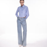 DOUBLE PLACKER CROPPED SHIRT IN BLUE