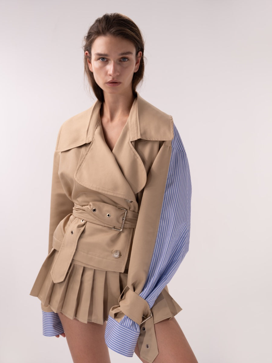 SHORT GABARDINE X POPLIN TRENCH COAT