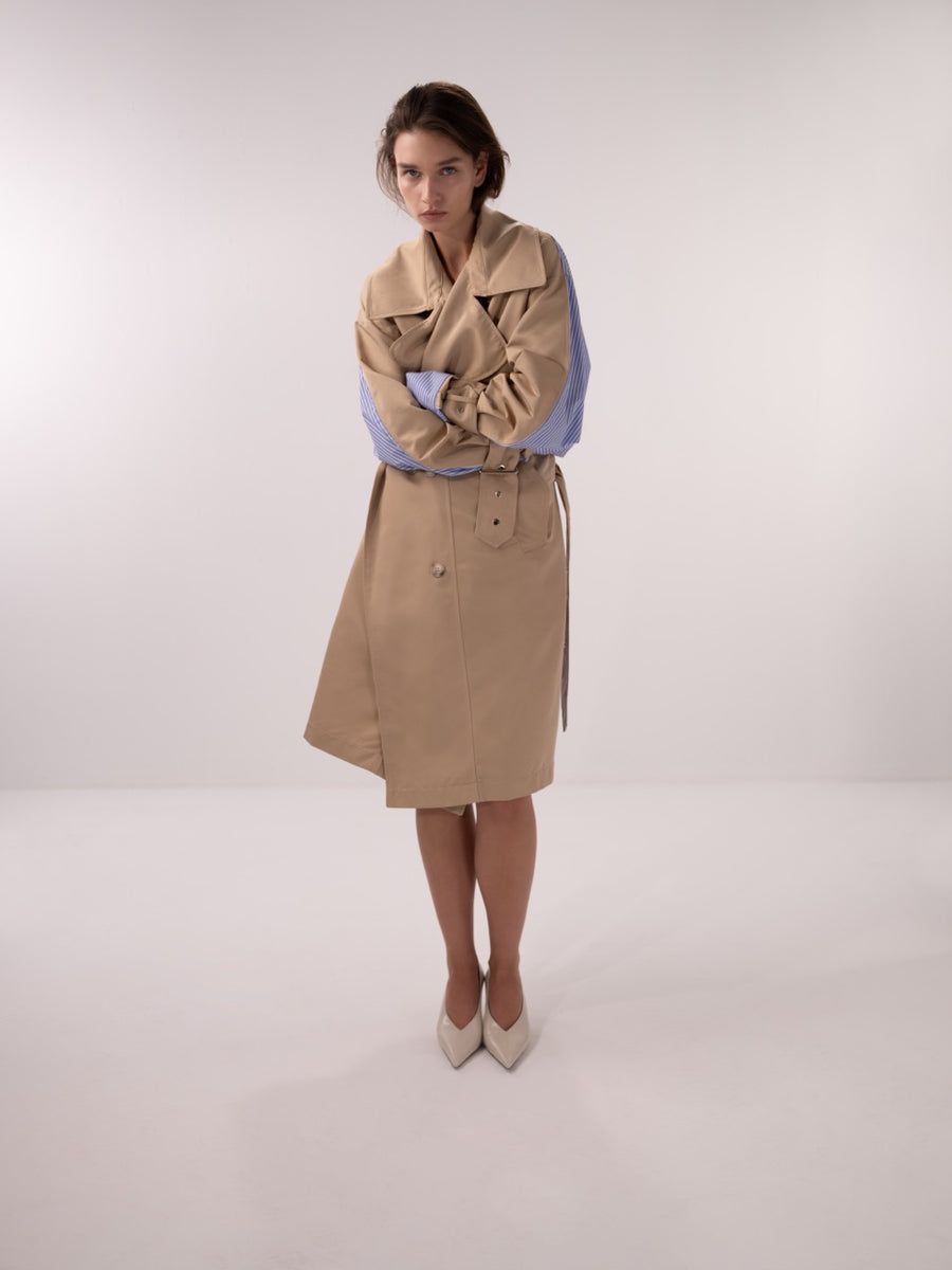 LONG GABARDINE X POPLIN TRENCH COAT