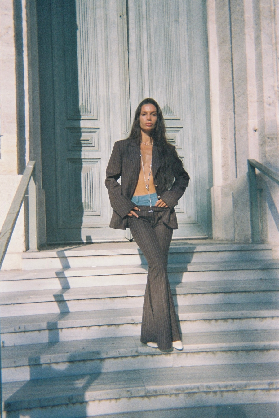 DOUBLE WAISTED FLARED PANTS