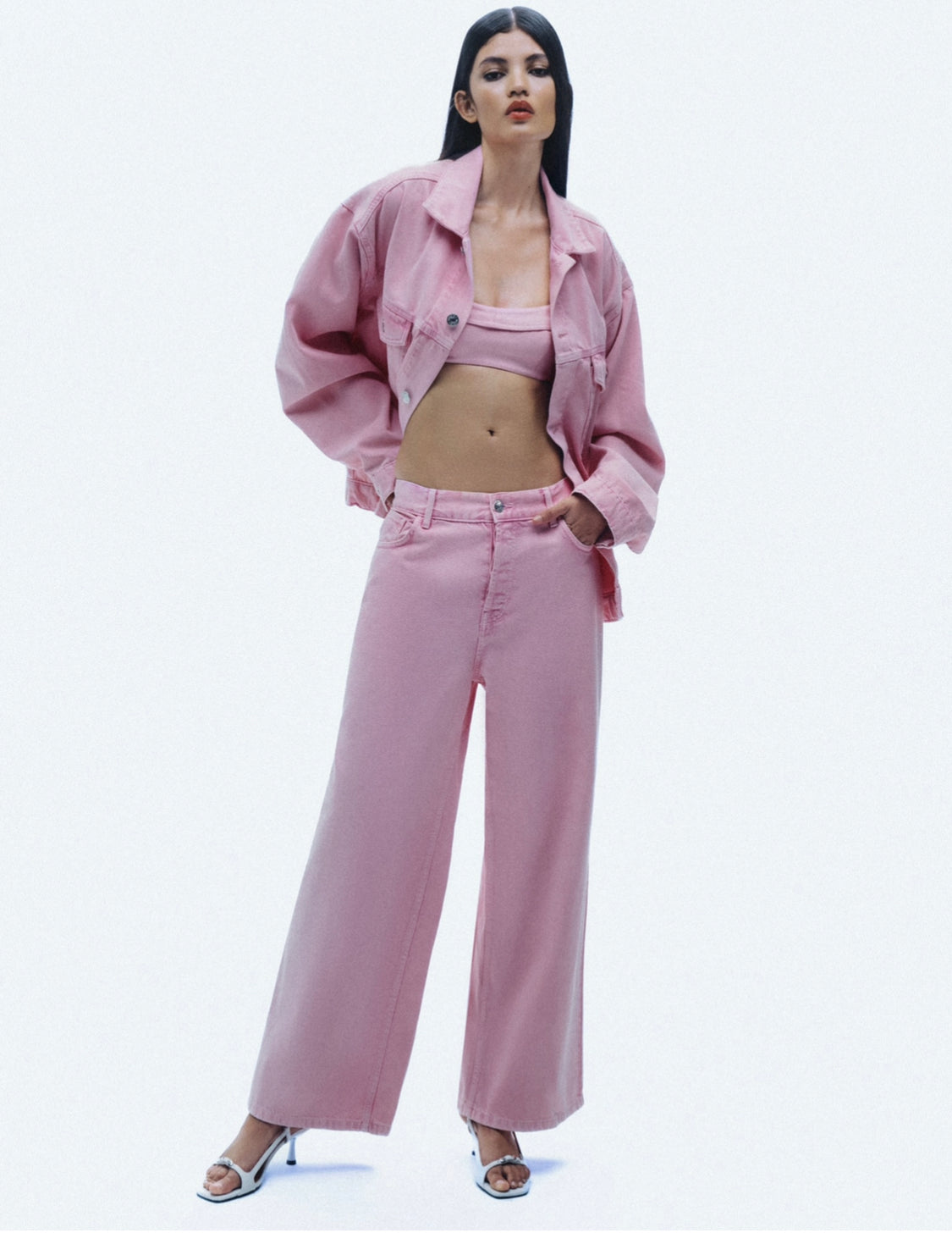 BABY PINK LOW RISE WIDE LEG PANTS