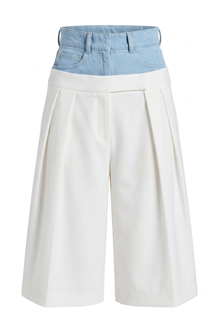DOUBLE WAISTED BERMUDA SHORTS IN WHITE