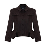 PINSTRIPE BROWN PEPLUM BLAZER