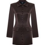 SATIN BLAZER DRESS IN BROWN