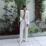 PLEATED PINSTRIPE WIDE LEG PANTS IN WHITE