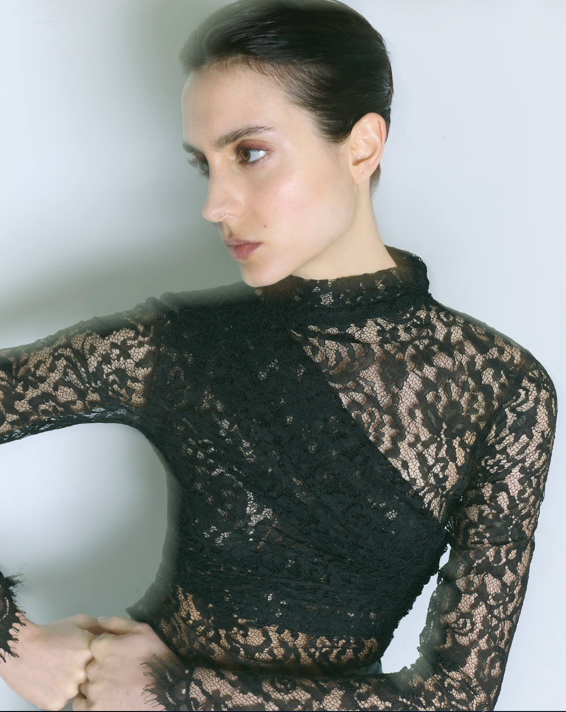 HIGH-NECK WRAP LACE BODYSUIT