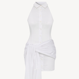 SLEEVED WRAP DRESS IN WHITE