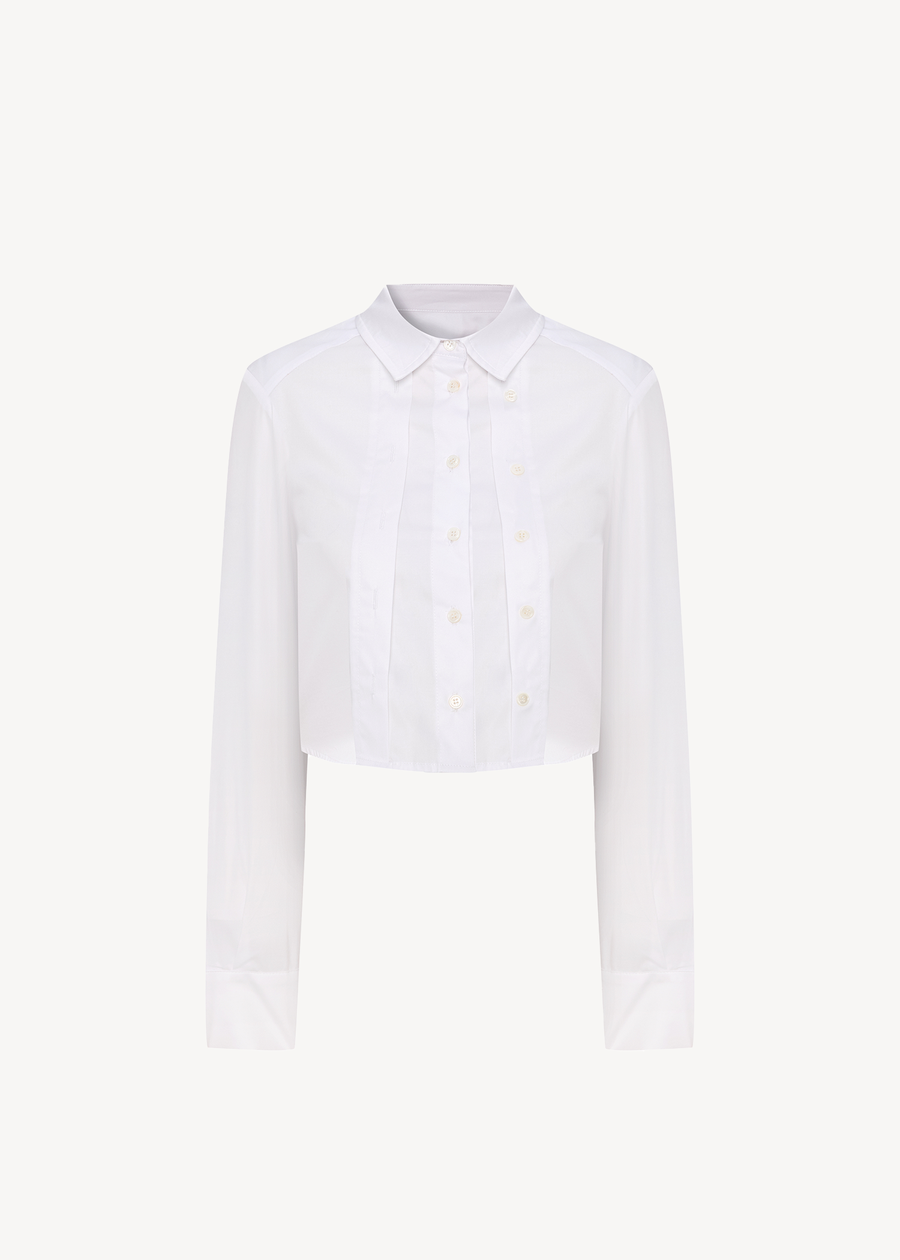 DOUBLE PLACKER CROPPED SHIRT IN WHITE