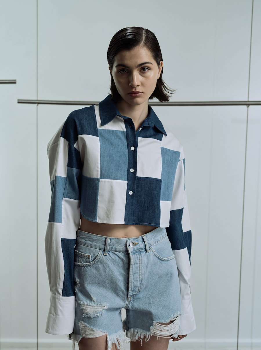 PATCHWORK CROPPED SHIRT