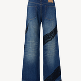 LACE TRIM DENIM PANTS