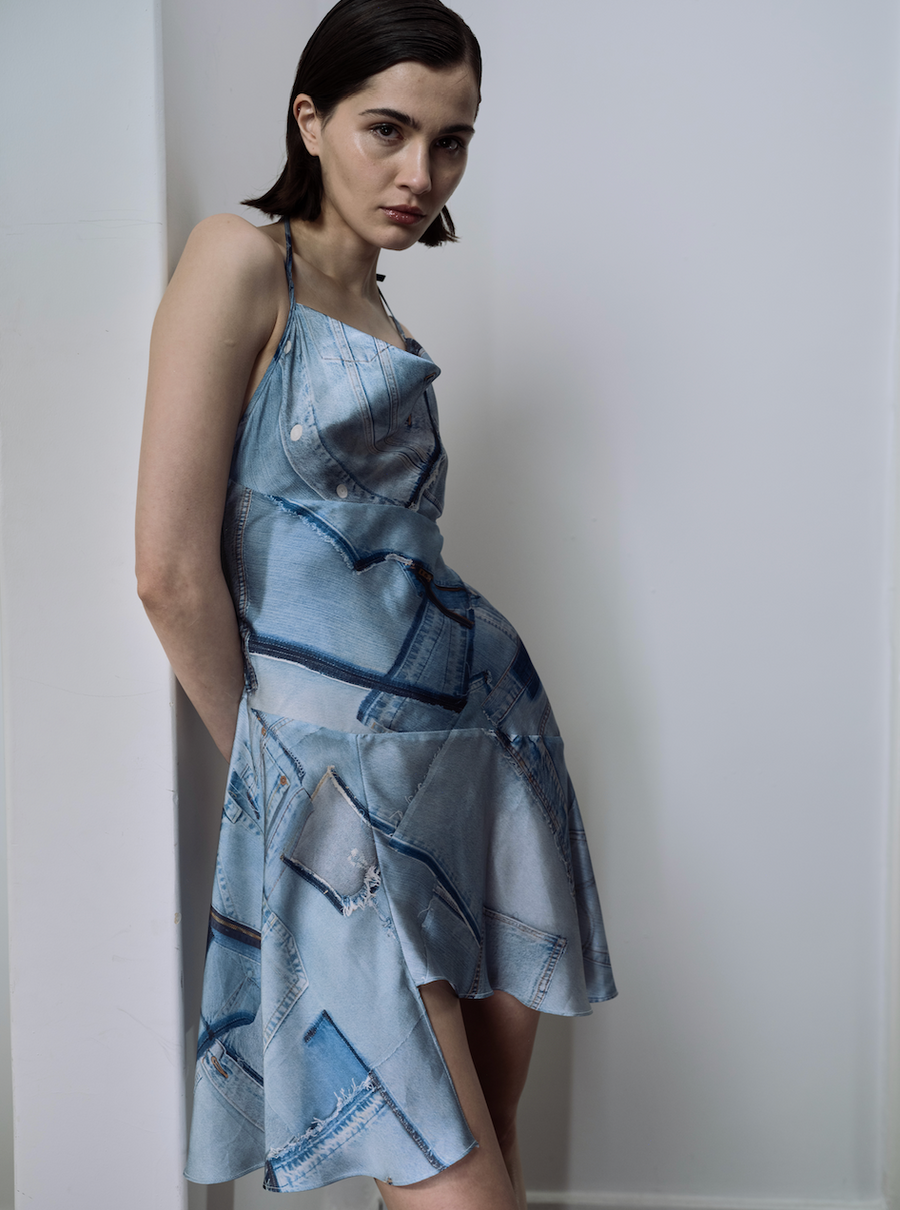 SHORT SATIN DRESS IN BLUE