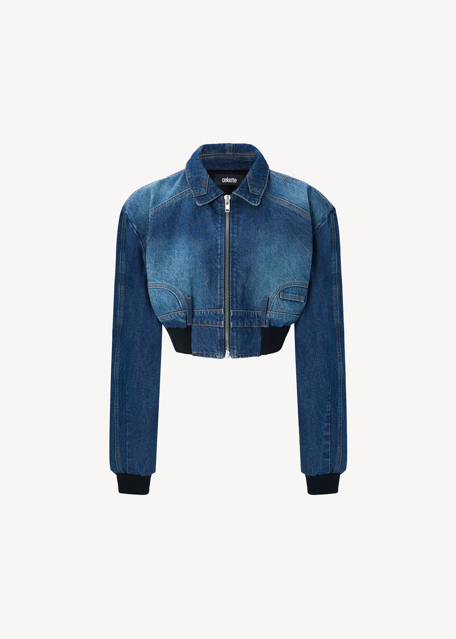 ZIP CROPPED DENIM BOMBER