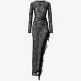 SWIRLING TRIM LACE DRESS IN BLACK