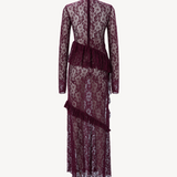 SWIRLING TRIM LACE DRESS IN BURGUNDY