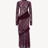 SWIRLING TRIM LACE DRESS IN BURGUNDY