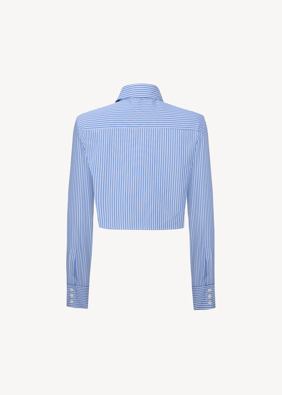 DOUBLE PLACKER CROPPED SHIRT IN PINSTRIPE