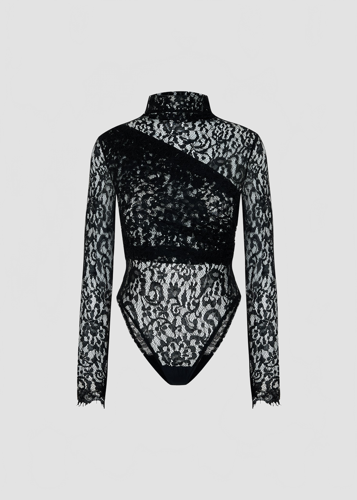 HIGH-NECK WRAP LACE BODYSUIT