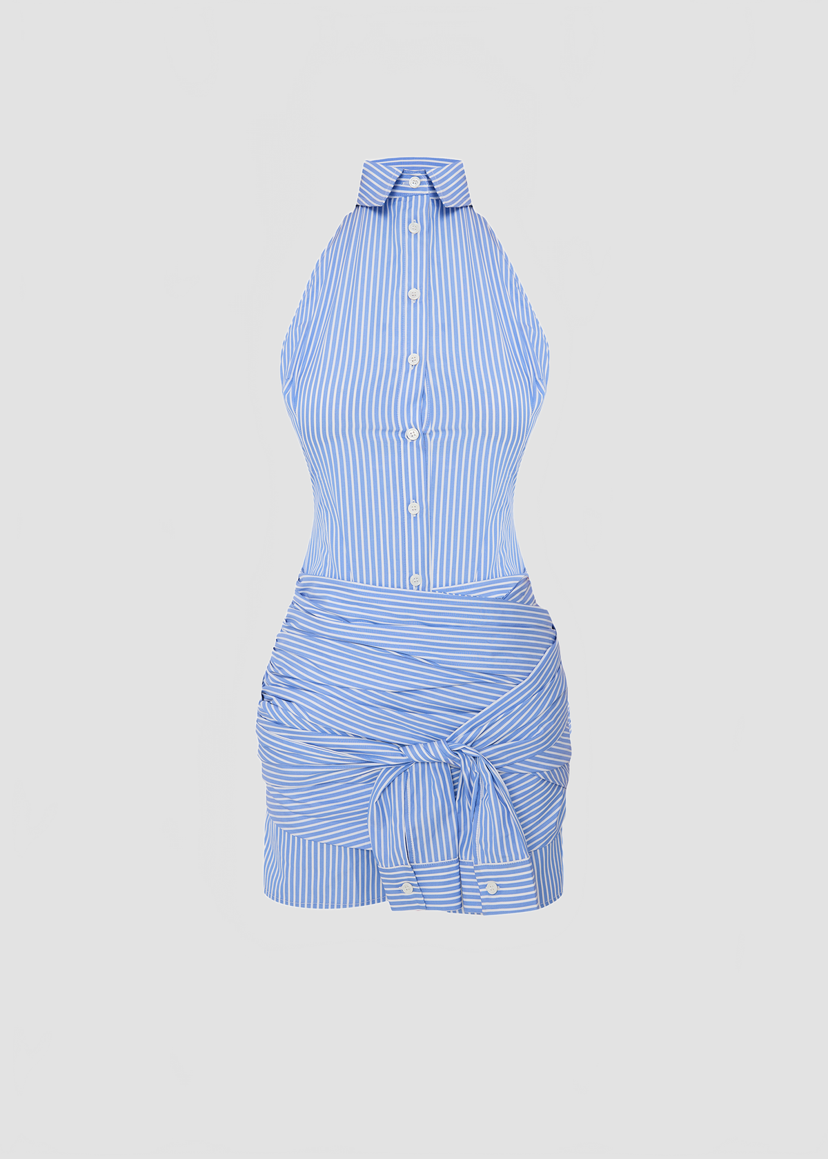 SLEEVED WRAP DRESS IN PINSTRIPE