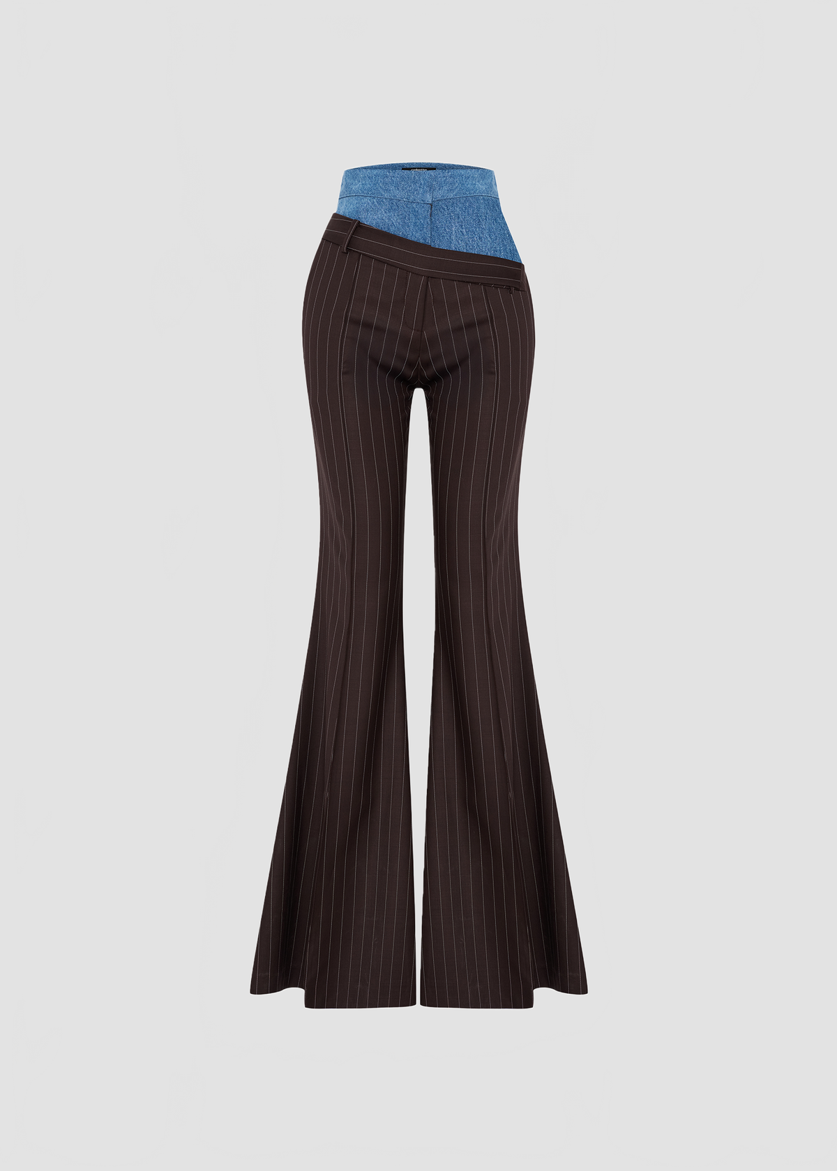 DOUBLE WAISTED PINSTRIPE PANTS IN BROWN