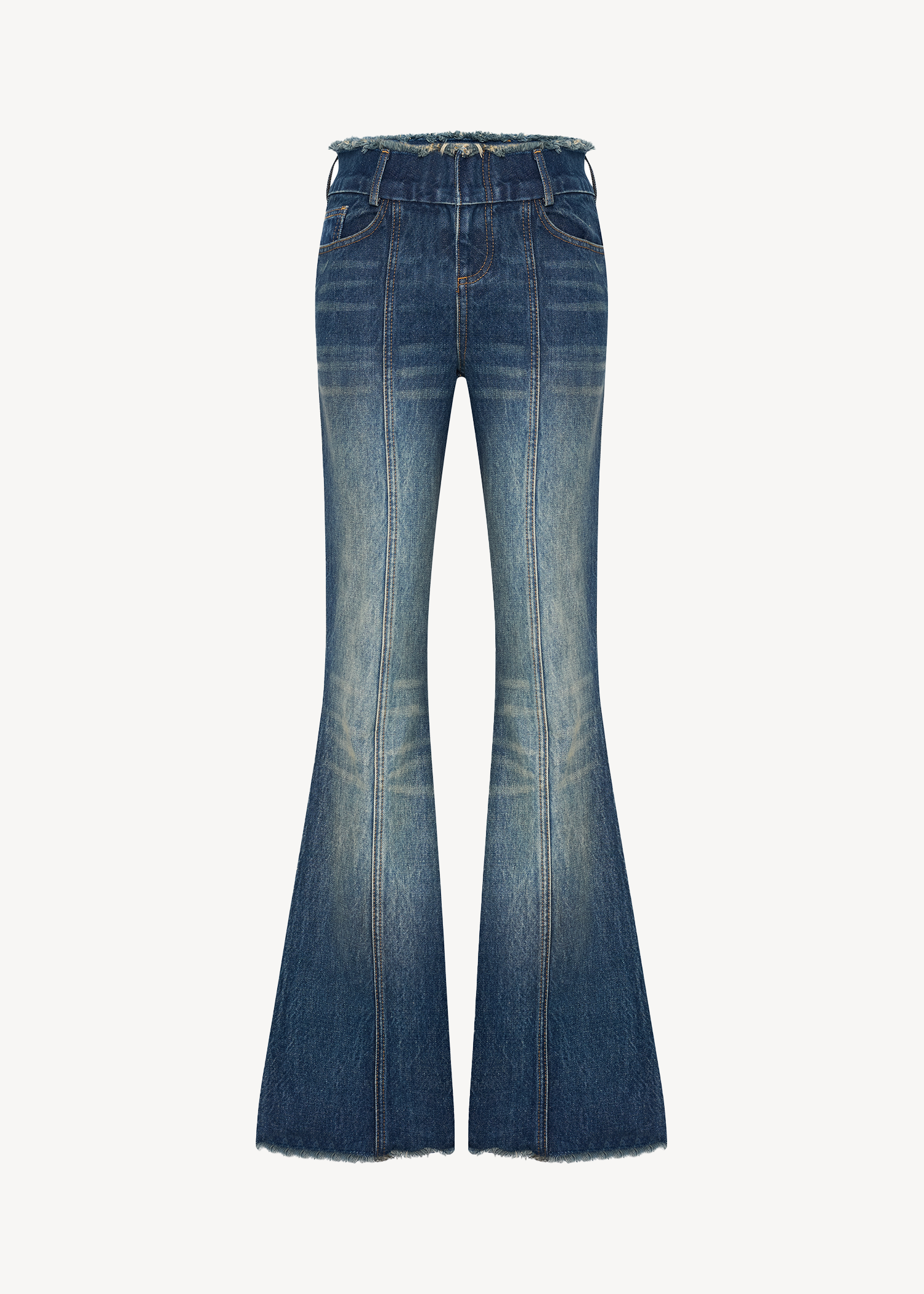 HIGH-RISE FLARED DENIM PANTS