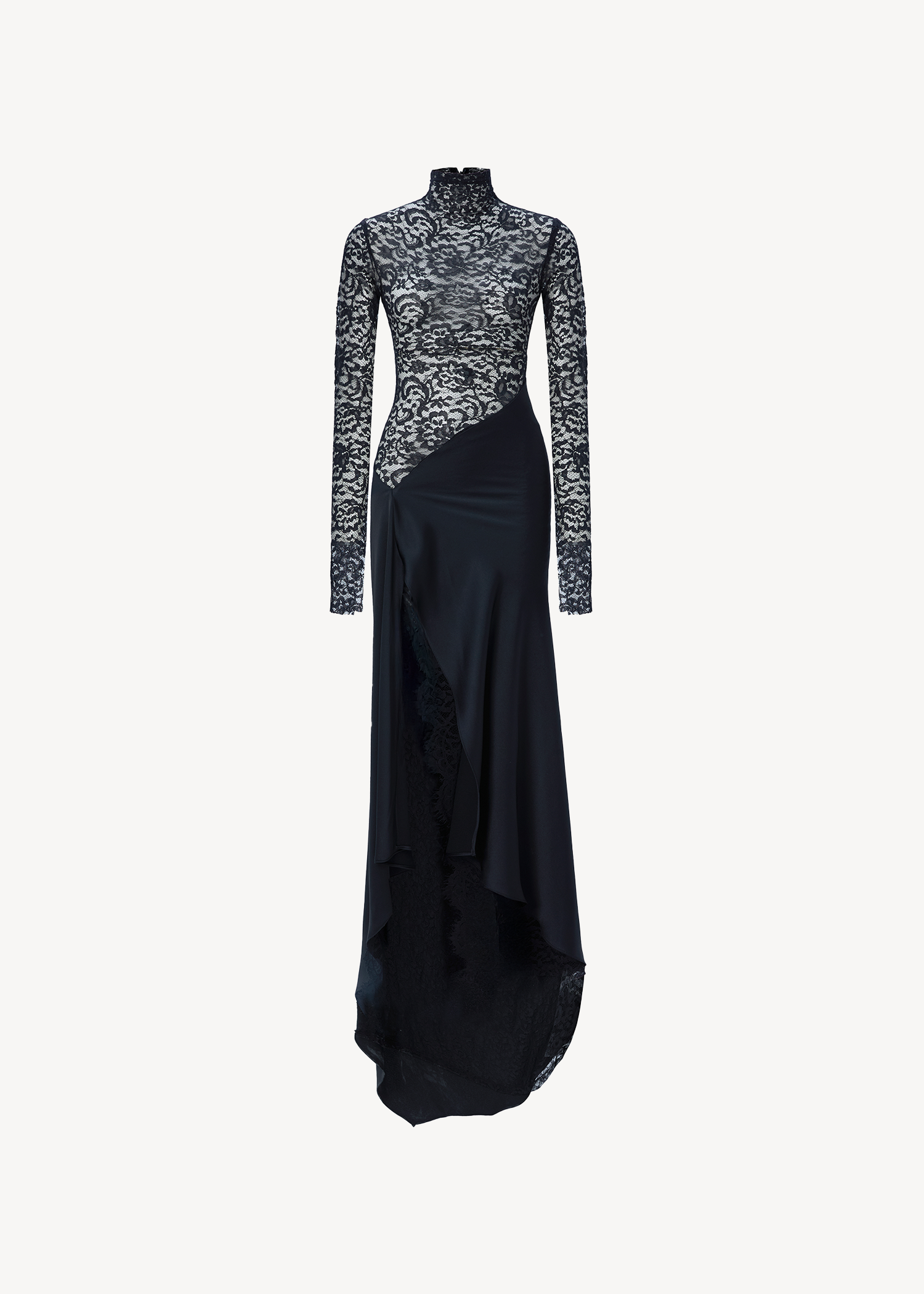 ASYMMETRIC SATIN LACE DRESS