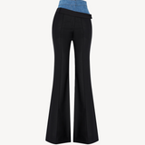 Double Waisted Siyah İspanyol Paça Pantolon