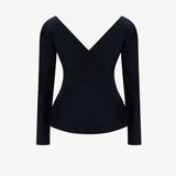 WOOLBLEND OFF-SHOULDER BLAZER IN BLACK
