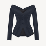 PINSTRIPE OFF-SHOULDER BLAZER